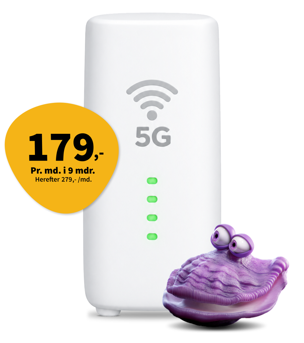 Internet til 179 kr. pr. måned i 9 måneder. Herefter 279 kr. pr. måned.