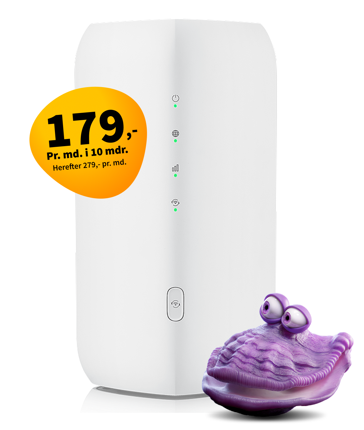 Internet til 179 kr. pr. måned i 10 måneder. Herefter 279 pr. måned. 