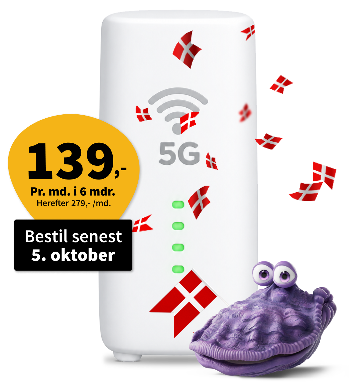 Internet til 139 kr. pr. måned i 6 måneder. Herefter 279 kr. pr. måned.