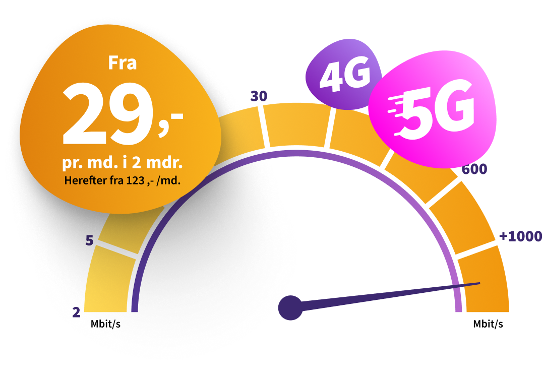 Internet fra 29 kr. pr. måned i 2 måneder. Herefter fra 239 pr. måned. 