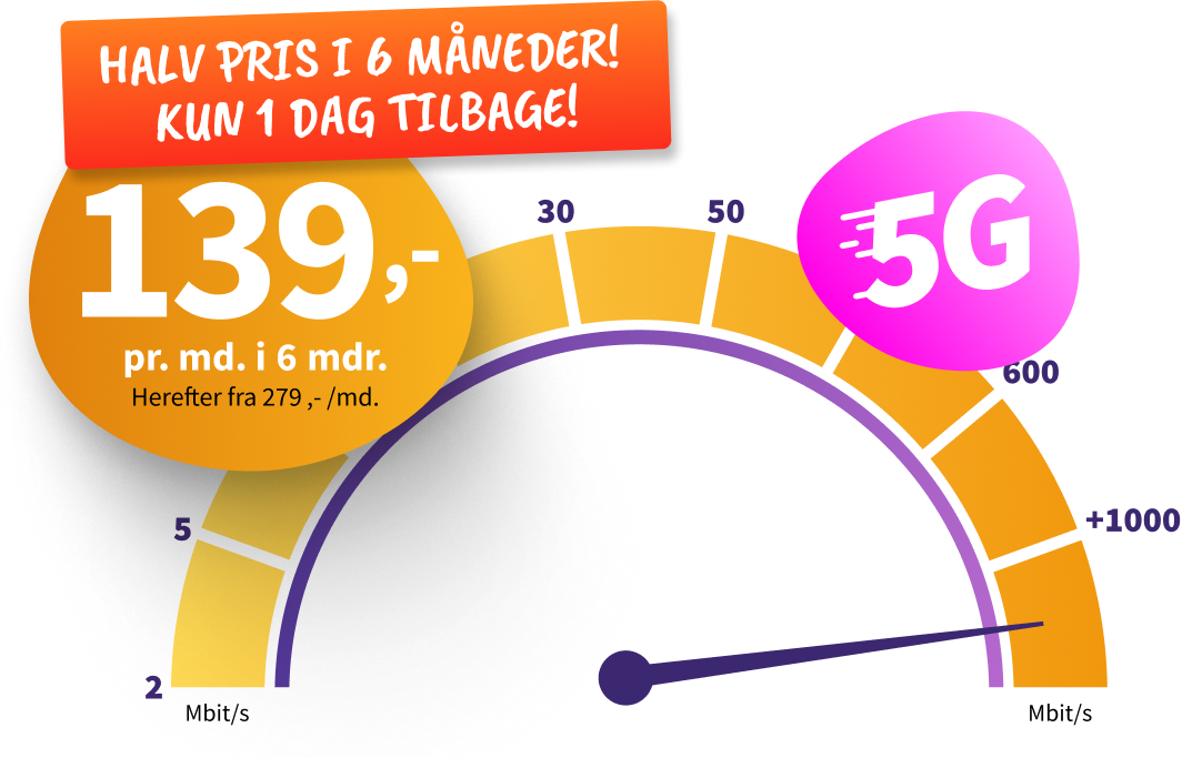 Internet fra 119 kr. pr. måned i 6 måneder. Herefter fra 239 pr. måned. 