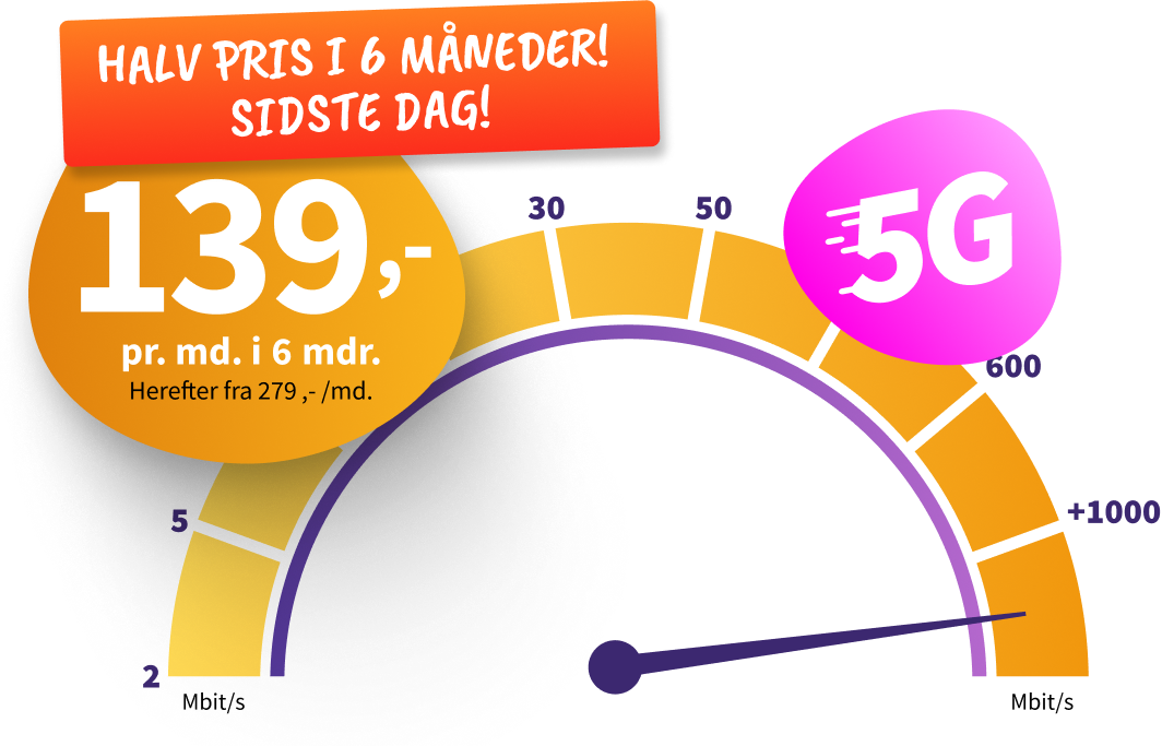 Internet fra 119 kr. pr. måned i 6 måneder. Herefter fra 239 pr. måned. 