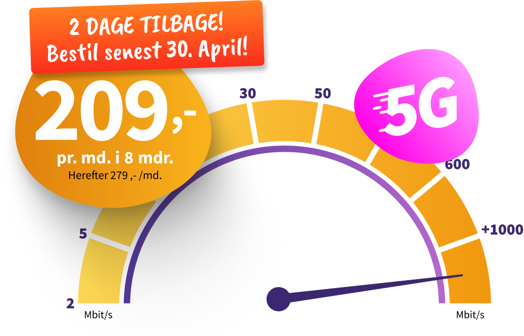 Internet til 209 kr. pr. måned i 8 måneder. Herefter fra 279 pr. måned. 