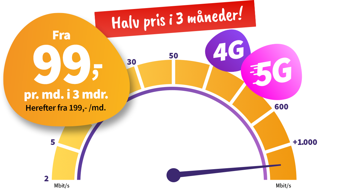 Internet fra 179 kr. pr. måned i 12 måneder. Herefter fra 239 pr. måned.