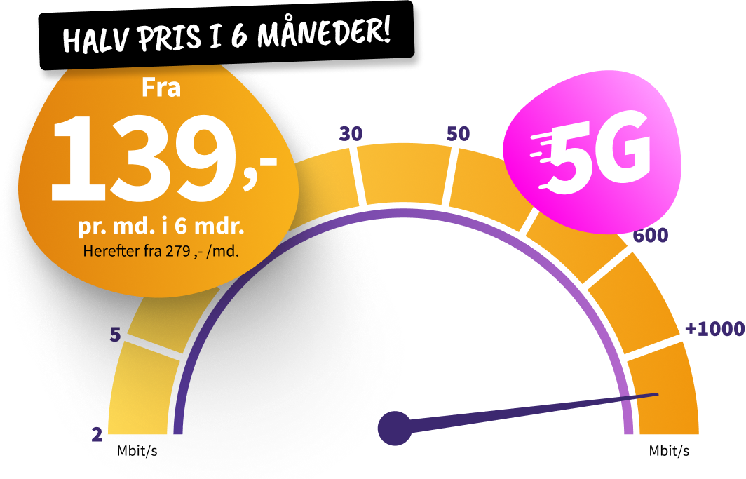 Internet fra 119 kr. pr. måned i 6 måneder. Herefter fra 239 pr. måned. 