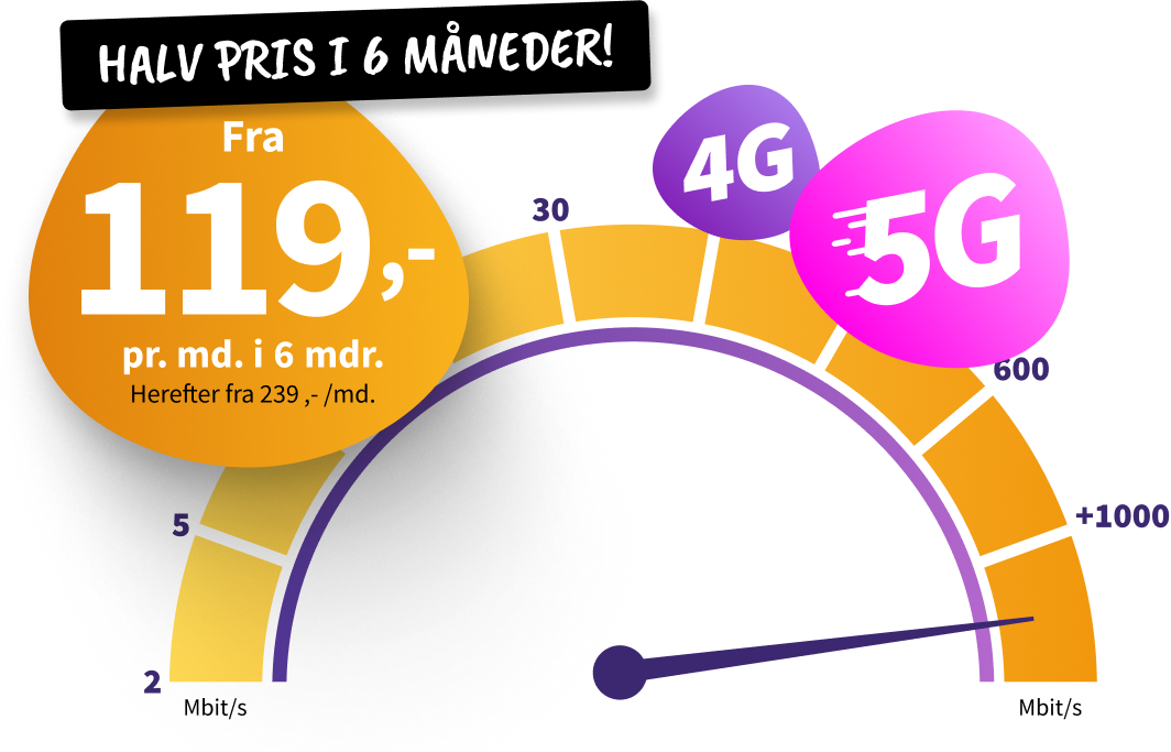 Internet fra 119 kr. pr. måned i 6 måneder. Herefter fra 239 pr. måned. 