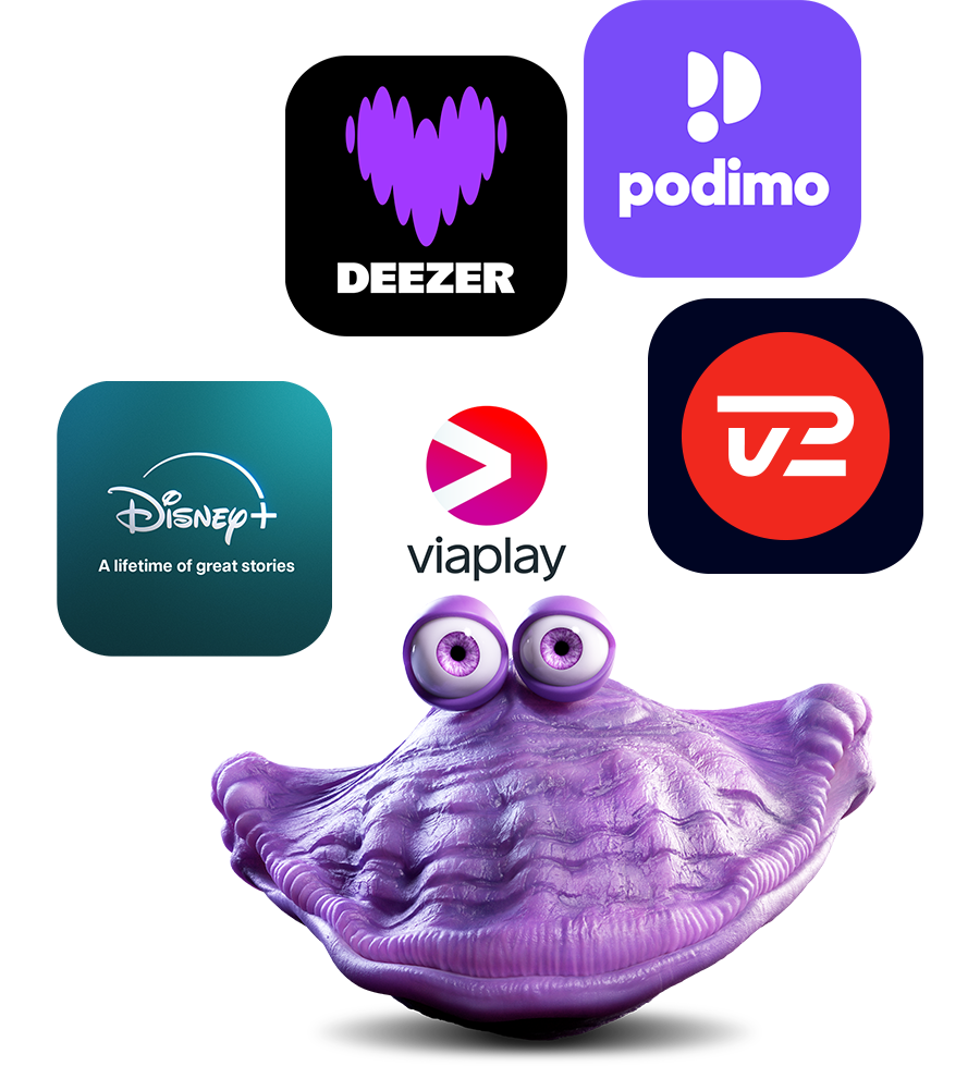 Disney, Deezer, Podimo, Viaplay, TV 2 Play